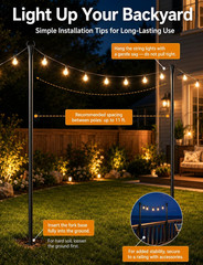 4 Pack String Light Poles for Outside, Thickened Metal Christmas Lights Hanger P