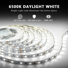 White LED Strip Lights, 20Ft Dimmable Super Bright 24V Led Tape Light 6500K 360