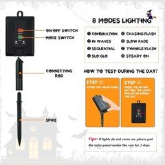 12 Luces Solares Calabaza – Estacas Halloween Exterior, 8 Modos, Multicolor