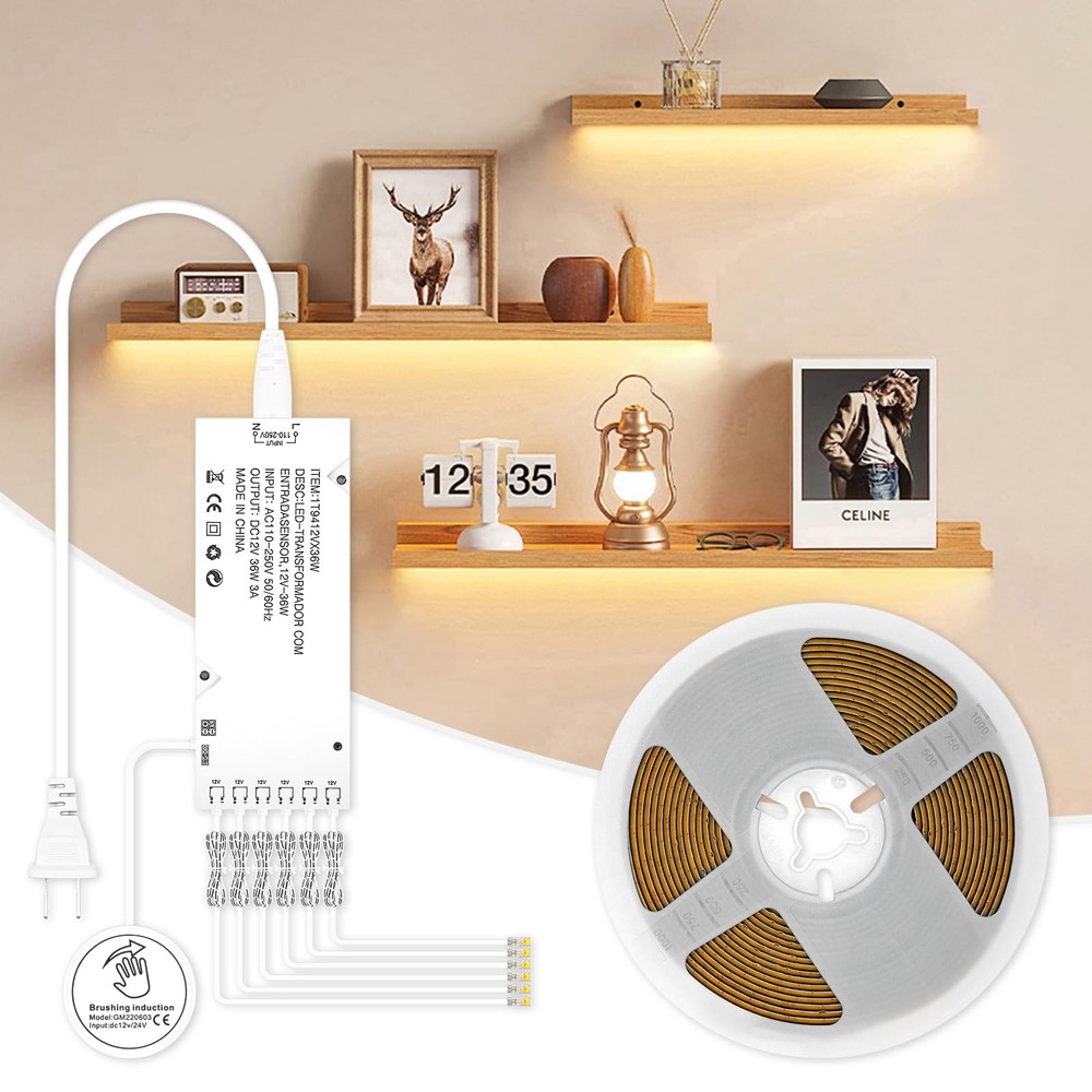 Under Cabinet COB Led Light Strip kit,16.4ft/5m Cuttable 3000K,Diffused Power…