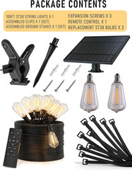 100 FT Solar String Lights Outdoor, 31+2 LED Waterproof Shatterproof Bulbs with