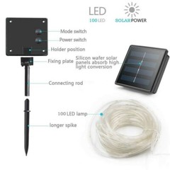 Led Solar Powered Rope Fairy String Strip Lights Waterproof For Outdoor Garden