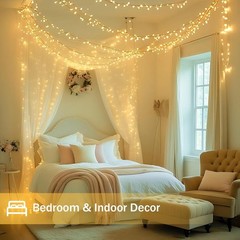 66FT Warm White String Lights with Memory Function, Timer and Connectable Design