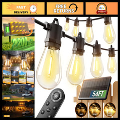 54FT Solar String Lights Outdoor, 20+ Hours Battery Life, USB Rechargeable, Wate