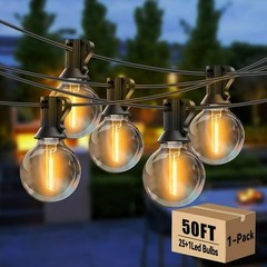 DAYBETTER 50ft Outdoor String Lights with 25 G40 Vintage Bulbs – Waterproof