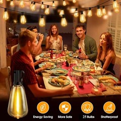 Outdoor Led String Light Plug in 50FT LED Lights with 25 Bulbs ST38 Shatterproof