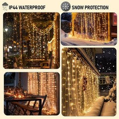 Dazzle Bright 300 LED Curtain Lights Warm White Plug-In Fairy String for Bedroom