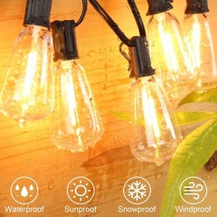 Outdoor Led String Light Plug in 50FT LED Lights with 25 Bulbs ST38 Shatterproof