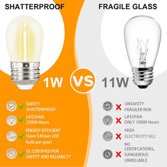 2 Pack X 27Ft Outdoor String Lights, S14 LED, IP65 Waterproof, Connectable, Warm