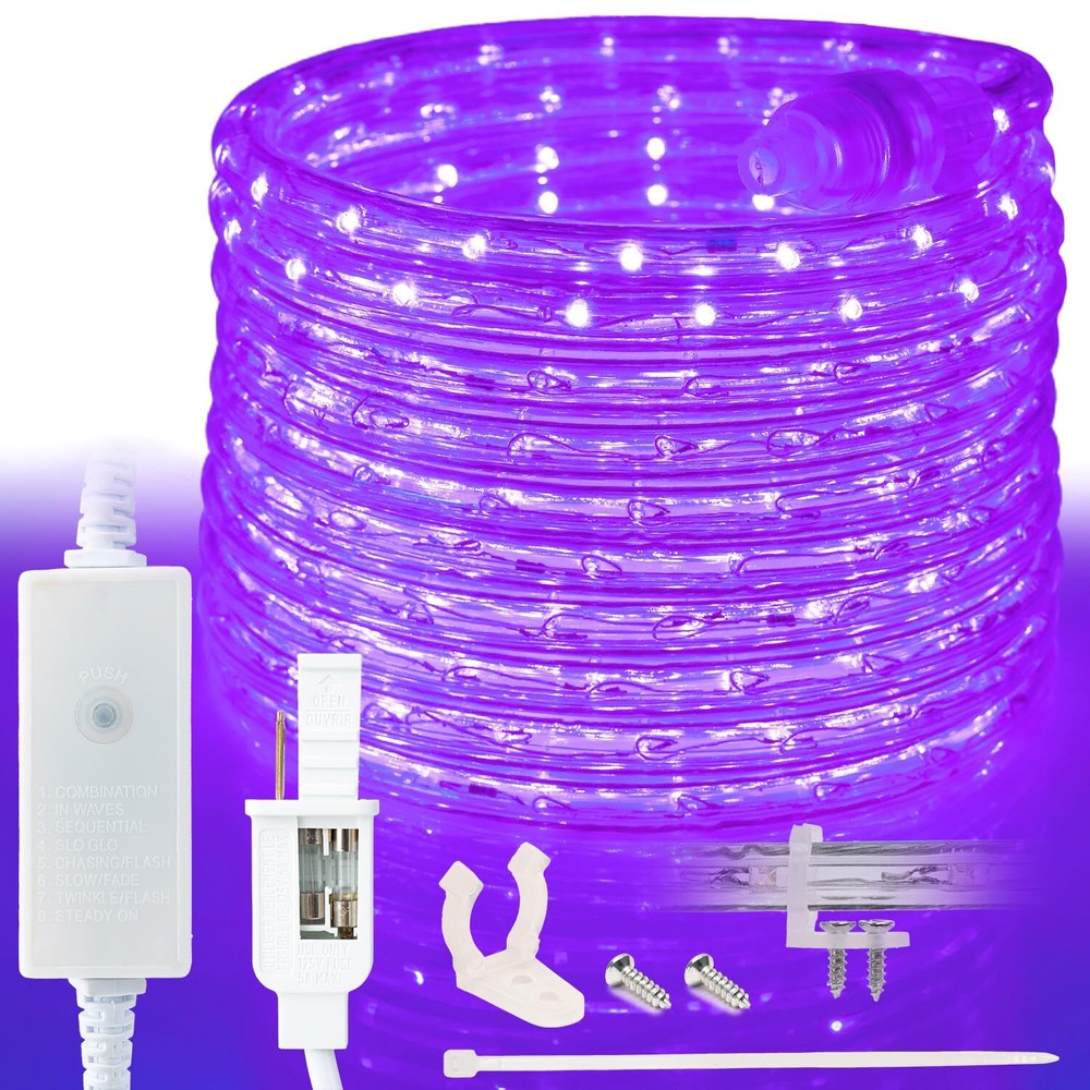 Purple 8-Mode LED Outdoor Waterproof Rope Light 10′ 25′ 50′ 100′ 150′ 300′ ft