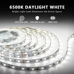 White LED Strip Light 50Ft (2x25ft) Dimmable Bright 12V Led Light Strip 6500K