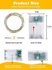 4 Pack 60 LED Fairy Lights Battery Operated with Timer, 20 FT String Lights