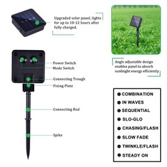 2 Pack 100 Led Solar Powered Copper Wire String Lights Outdoor Waterproof 8 Mode