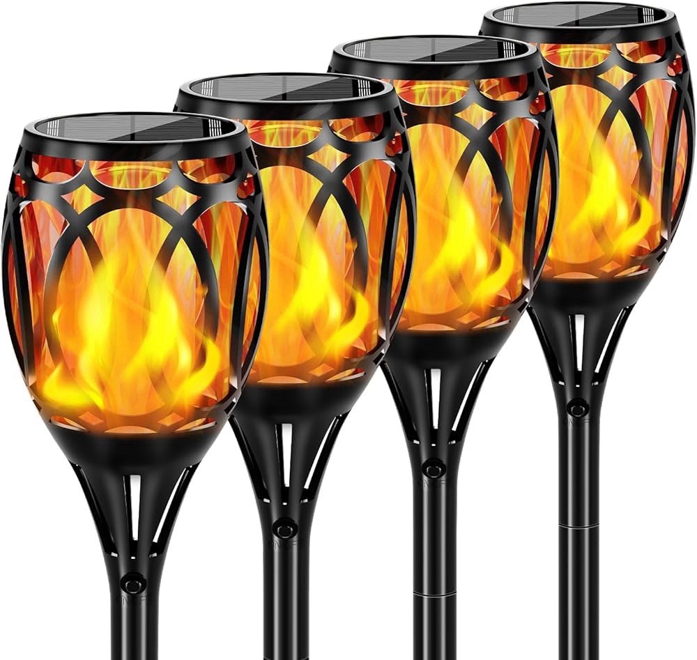 4 Pack 43″ Solar Lights Outdoor LED Higher & Larger Flickering Flame Solar Torc