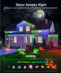 Permanent Outdoor Lights 2 with Remote, 100ft with 60 RGBAICW LEDs for Daily and