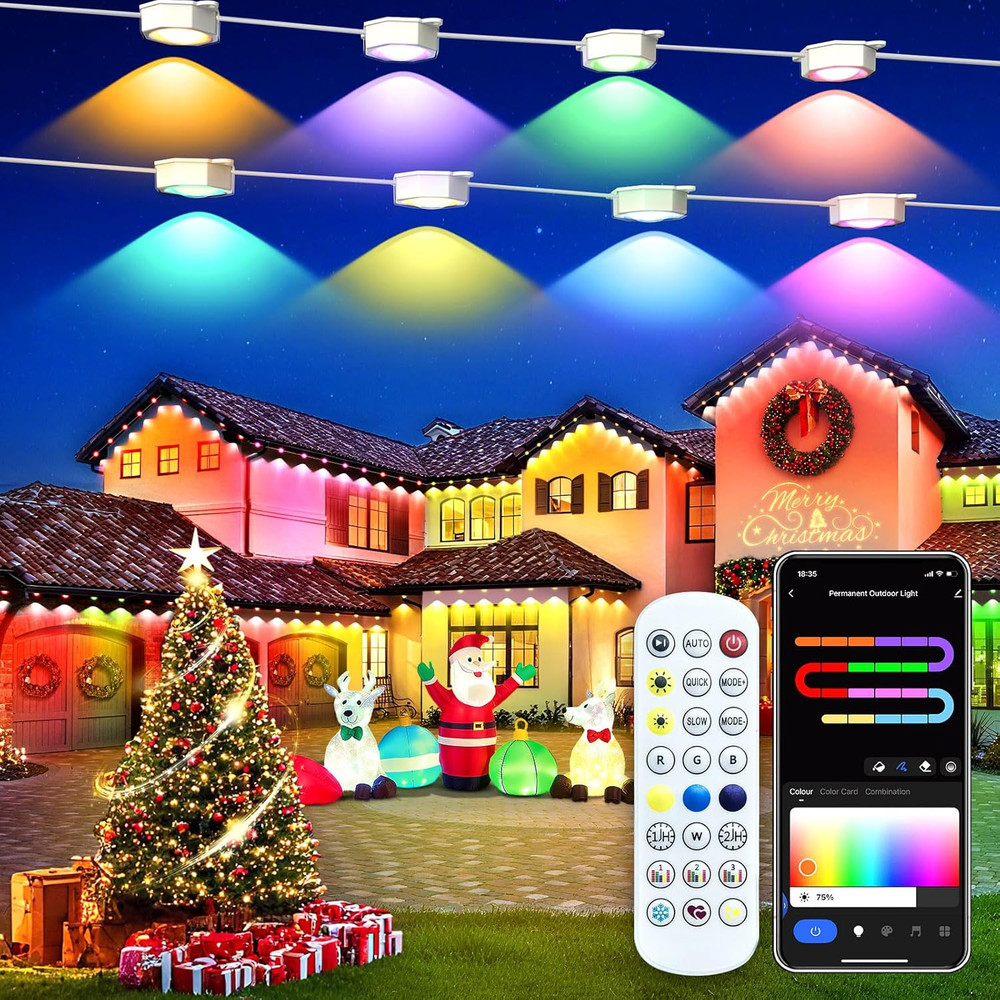 150Ft Smart RGB Outdoor Lights, Waterproof, Alexa & Google Assistant Compatible