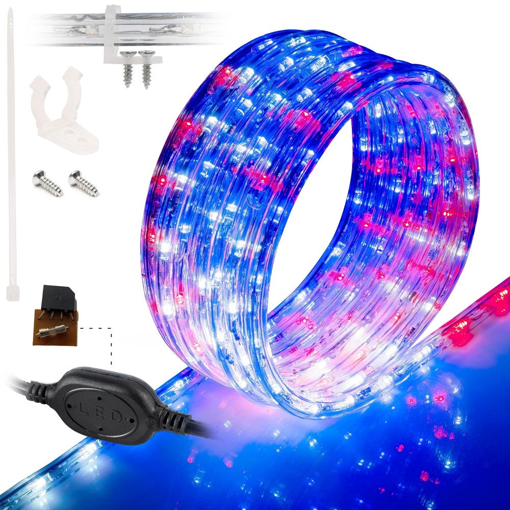 USA Exterior Accent LED Rope Lights, Waterproof, Connectable, 10′ 25′ 50′ 100’ft
