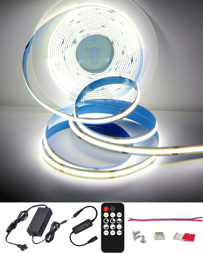 ETL Listed 50ft/15m 60W COB LED Strip Light 6500K White with Power supply