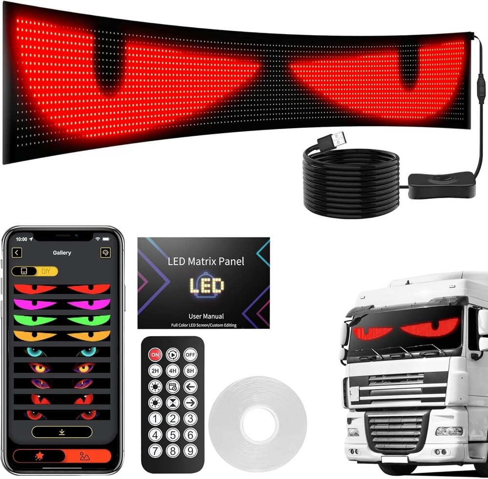 52.4in x 7.6in Extra Large Flexible Easy Install USB Devil Eyes Light for Cars..