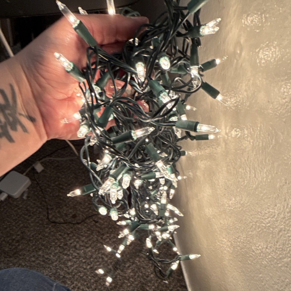 White Bulb String Lights, Green Cord, UL Listed, Corded Plug-In, Indoor/Outdoor