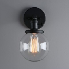 Phansthy Black Wall Sconce Light Industrial Wall Lamp 5.9 Inches Glass Canopy