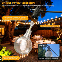 50FT Solar String Lights Outdoor Waterproof IP65 with Usb-Charging , Solar Power