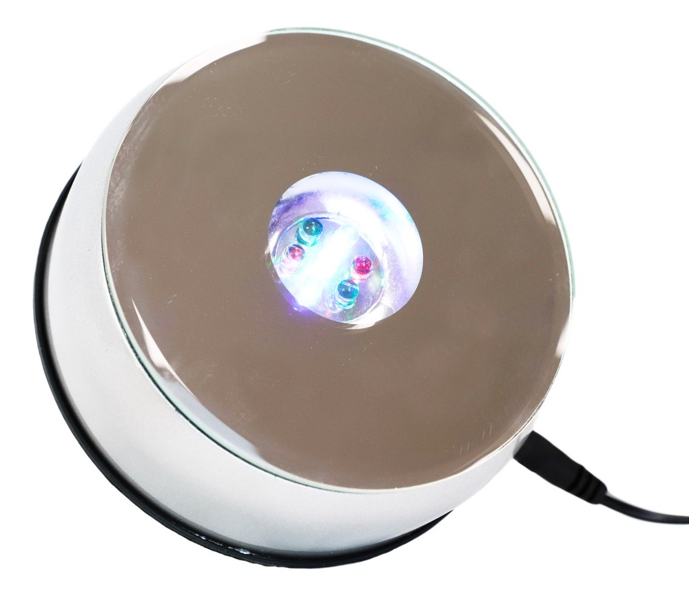 Ebros Rotating Colorful 7 LED Light Mirror Display Base for Crystal Acrylic Art