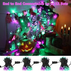 Purple & Green Halloween Lights, 33ft 100 LED Halloween String Lights, 120V …