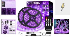 33FT Dimmable Black Light Strip with Remote – Perfect for Parties & Halloween