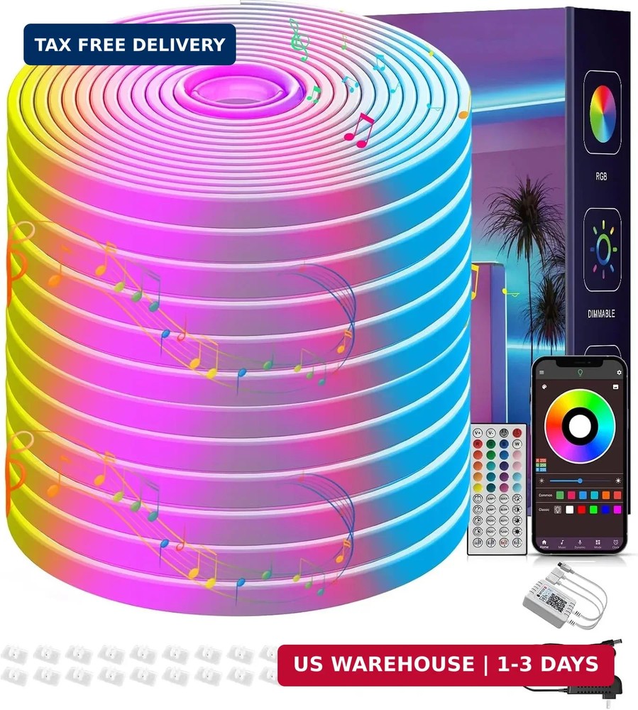 50FT RGB Neon Rope Lights Outdoor Waterproof LED Strip Lights with Remote