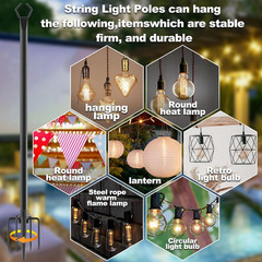 4 Pack 10 Ft Heavy Duty Metal String Light Poles Adjustable Outdoor Lighting Sta