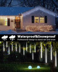 Cool White 20 Tubes Meteor Shower Icicle Lights 480 LED Raindrop Lights with Tim