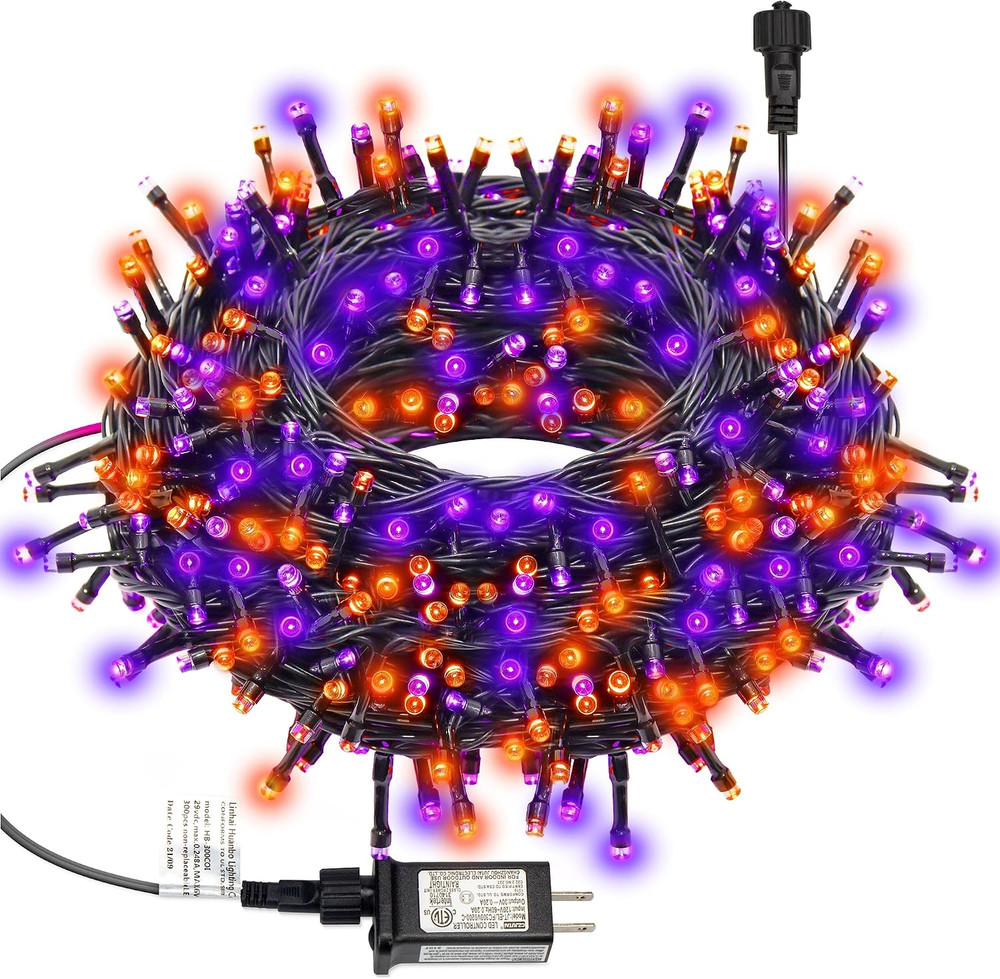 300 LED HALLOWEEN STRING LIGHTS 98FT PURPLE ORANGE WATERPROOF PLUG IN 8 MODES