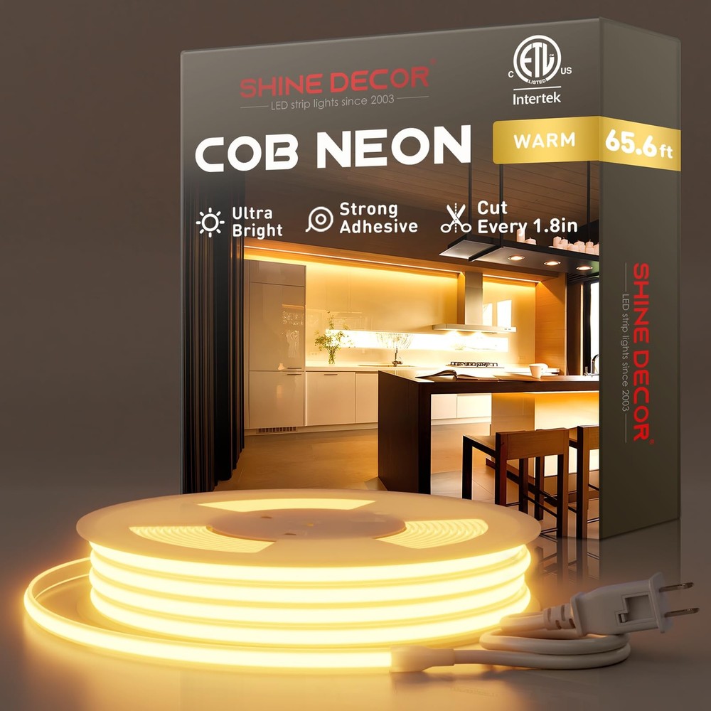 Shine Decor COB LED Rope Light AC 120V, 800lm Ultra Bright, IP65 Waterproof C…
