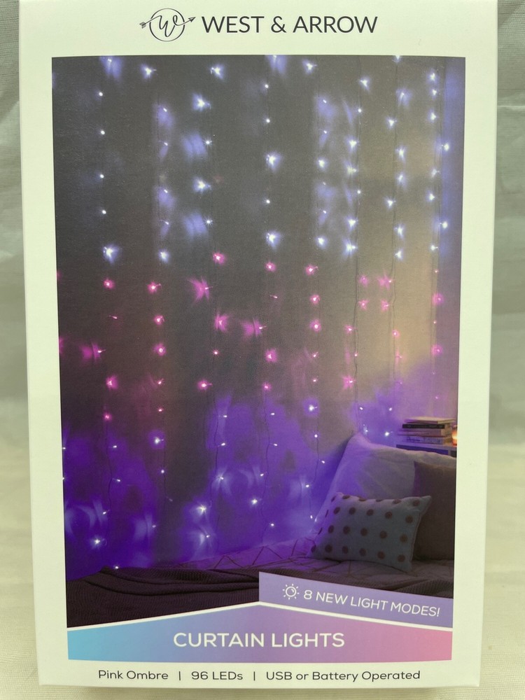 WEST & ARROW 96 LED Christmas Curtain String Light |Pink Ombre | 8ft (96″) NWT