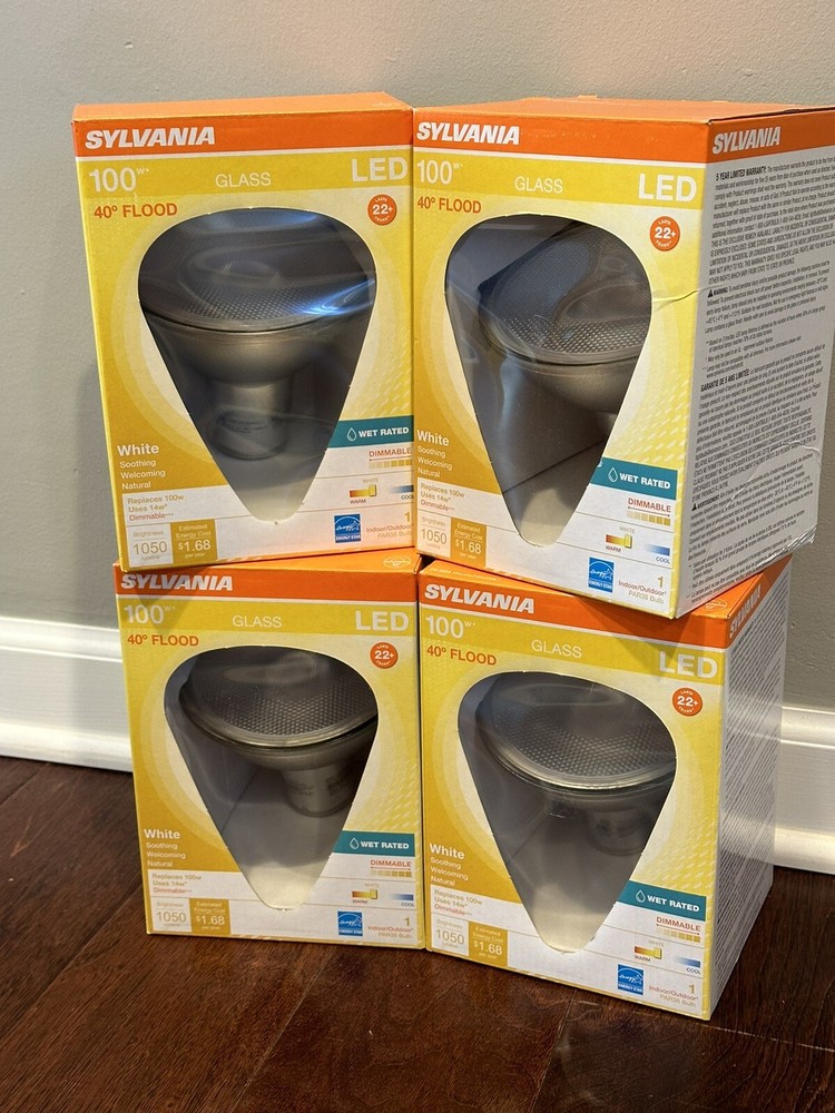Sylvania 100W Glass – LED – 40° – Flood Light – Warm White – Dimmable – 4 Pack