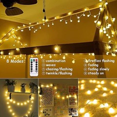 Battery Power 49FT Ball LED Strip Lights 8 Modes Waterproof Outdoor Yard Decor