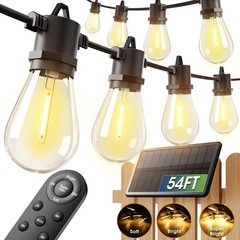 54FT Solar String Lights Outdoor, 20+ Hours Battery Life, USB Rechargeable, Wate