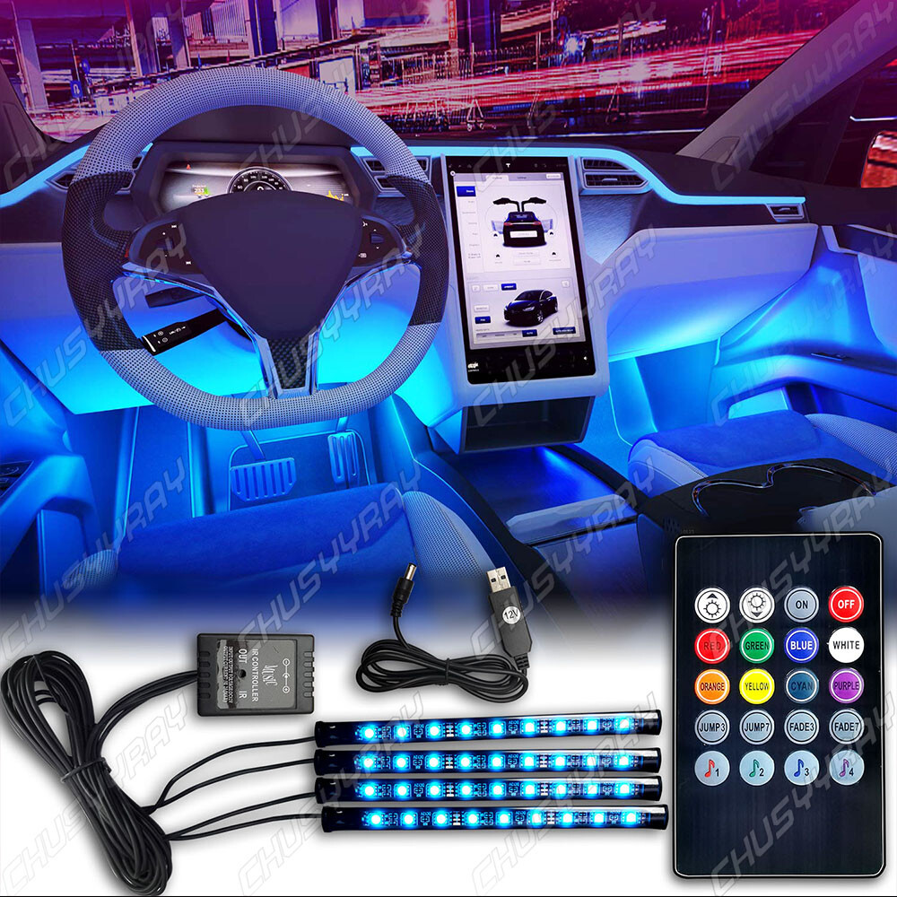 4*Led light strip for Cars Inside car Lighting interior Glow Color music control
