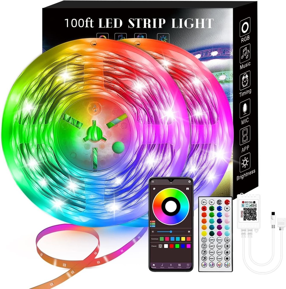 Transform Your Space with TJOY 100ft Bluetooth LED Strip Lights – Music Sync, RG