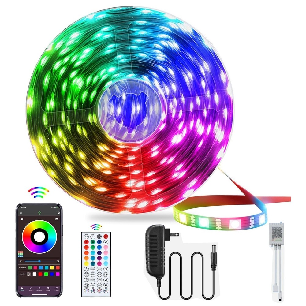 LED Strip Lights 100ft 50ft Music Sync Bluetooth 5050 RGB Room Light with Remote