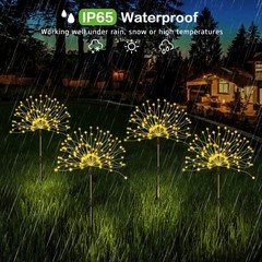 Solar Outdoor Warm White Garden Lights, 4 Pack Firework With 120 LED Starburs…