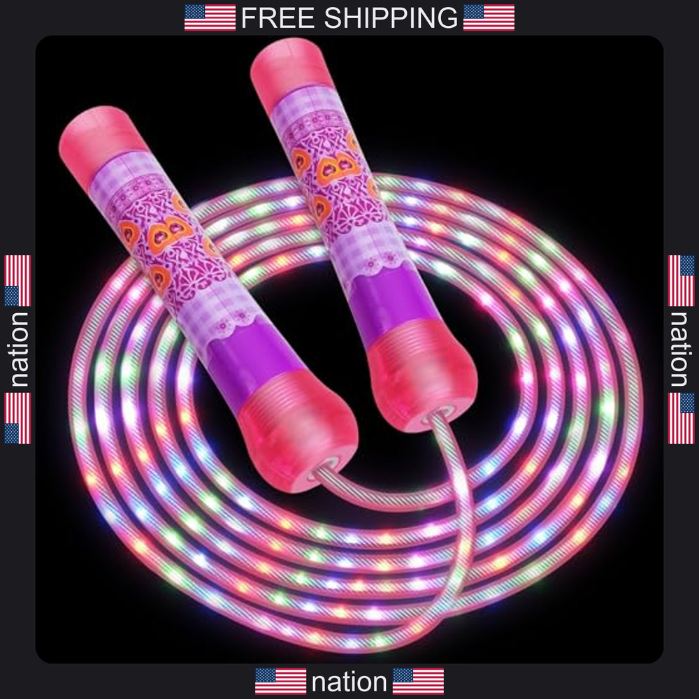 Led jump rope for kids and girls flashing colorful light up skipping rope