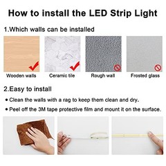 COB LED Strip Light 3000K Warm White 2400 LEDs Dimable RF Remote UL Power Supply
