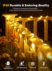Solar Rope Lights, 39FT 100LED Outdoor Solar String Lights, IP65 Waterproof Sola