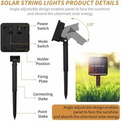 LED Solar Rope Fairy String Strip Lights Outdoor Garden Patio Backyard Pool USA