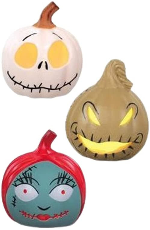 The Nightmare Before Christmas Mini Light Up Pumpkins Jack, Sally, Oogie Boogie,