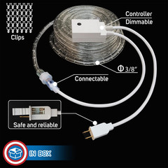 100FT Red White Blue LED Rope Lights 4th July Patriotic Outdoor Decor Lights
