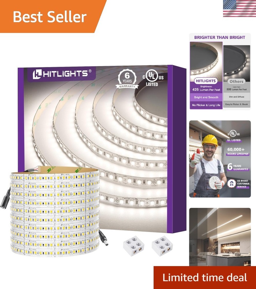 Super Bright 16.4ft Neutral White LED Tape Light, 600 LEDs, Listed Efficiency