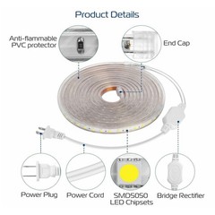 110V LED Strip Light 5050 SMD Waterproof IP67 Home Outdoor Lighting Rope+US Plug